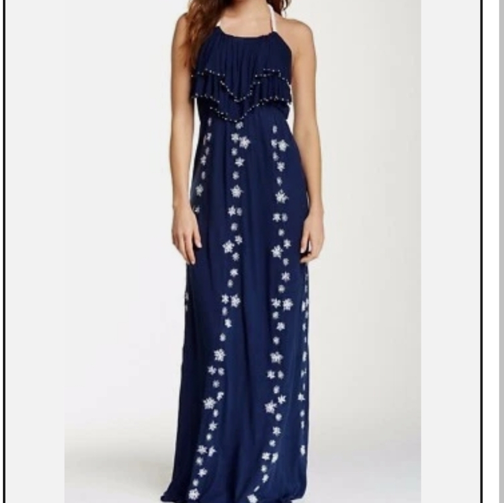 Latarte Maxi Dress S Handmade Navy Embroidered